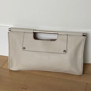 Banana Republic Large Cream Leather Clutch with Silver Hardware